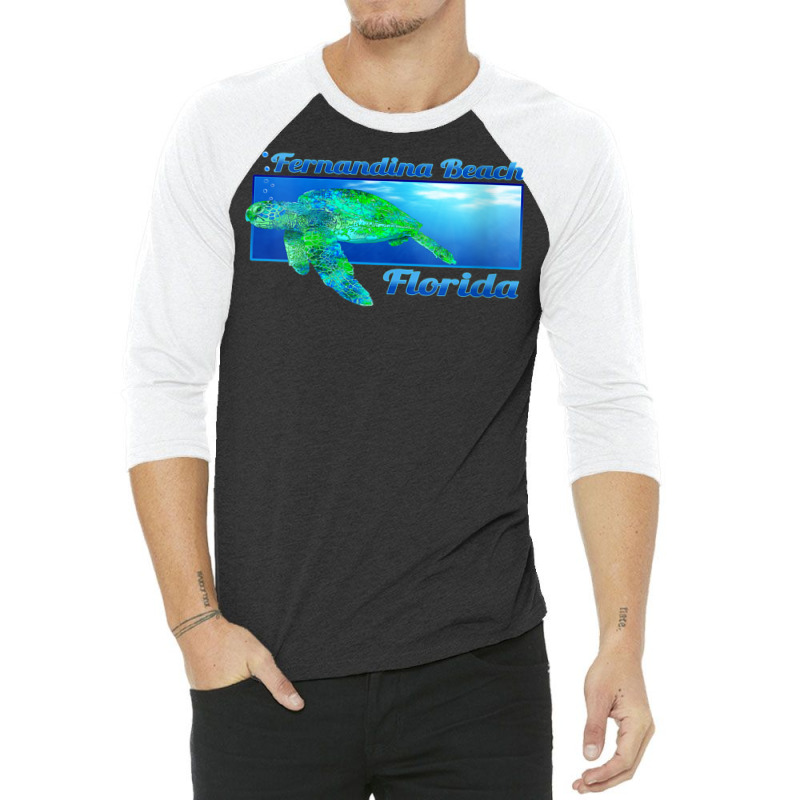 Womens Fernandina Beach Florida Swimming Sea Turtle V Neck T Shirt 3/4 Sleeve Shirt by cm-arts | Artistshot