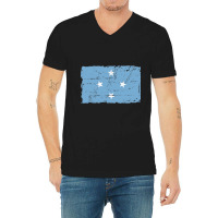 Flag Of Micronesia - Vintage Look - Banner V-neck Tee | Artistshot