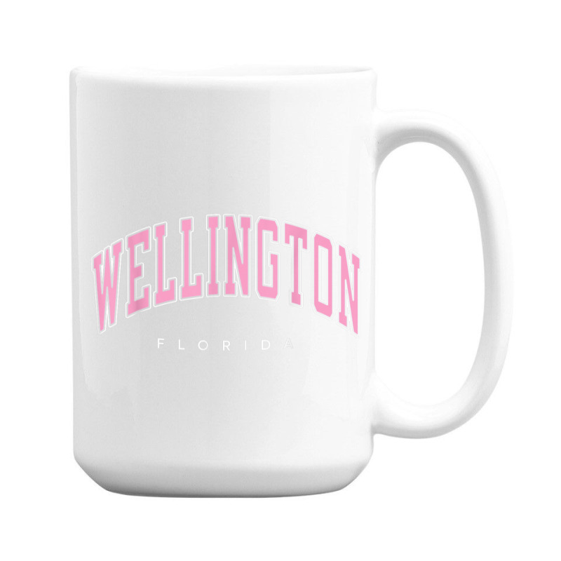 Wellington Florida Fl Varsity Style Pink Text 15 Oz Coffee Mug | Artistshot