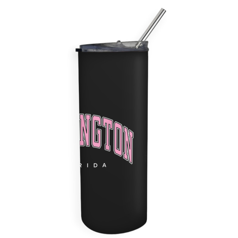 Wellington Florida Fl Varsity Style Pink Text Skinny Tumbler | Artistshot