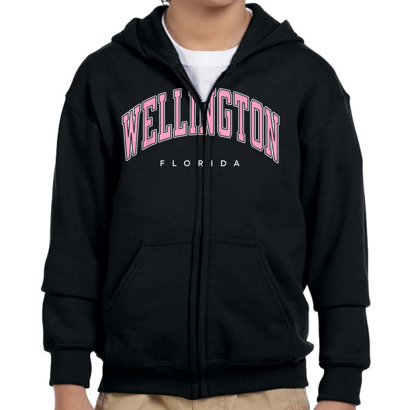 Wellington Florida Fl Varsity Style Pink Text Youth Zipper Hoodie | Artistshot