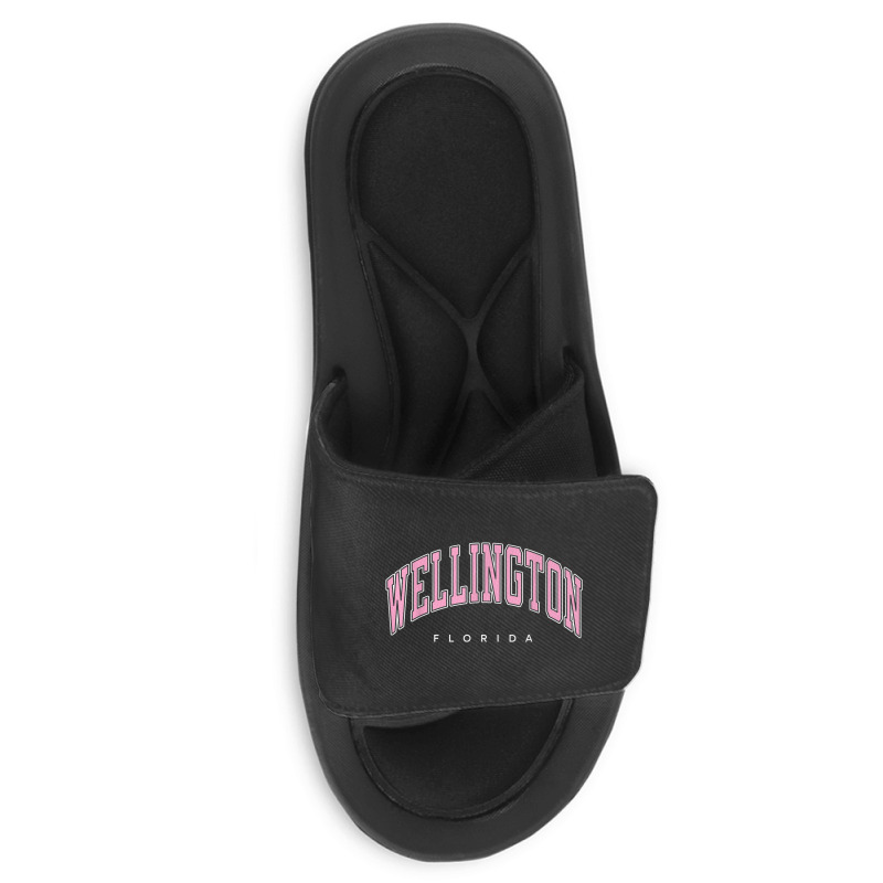 Wellington Florida Fl Varsity Style Pink Text Slide Sandal | Artistshot