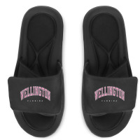 Wellington Florida Fl Varsity Style Pink Text Slide Sandal | Artistshot