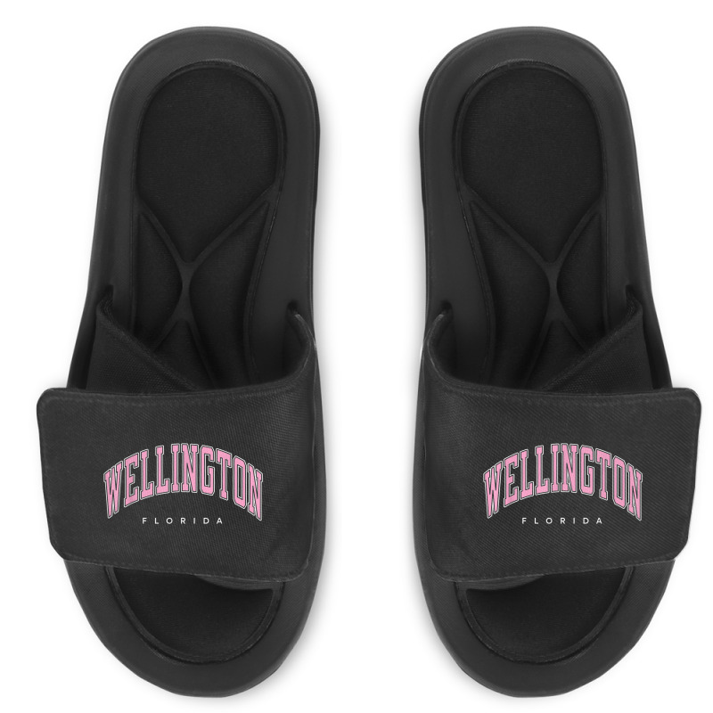 Wellington Florida Fl Varsity Style Pink Text Slide Sandal | Artistshot