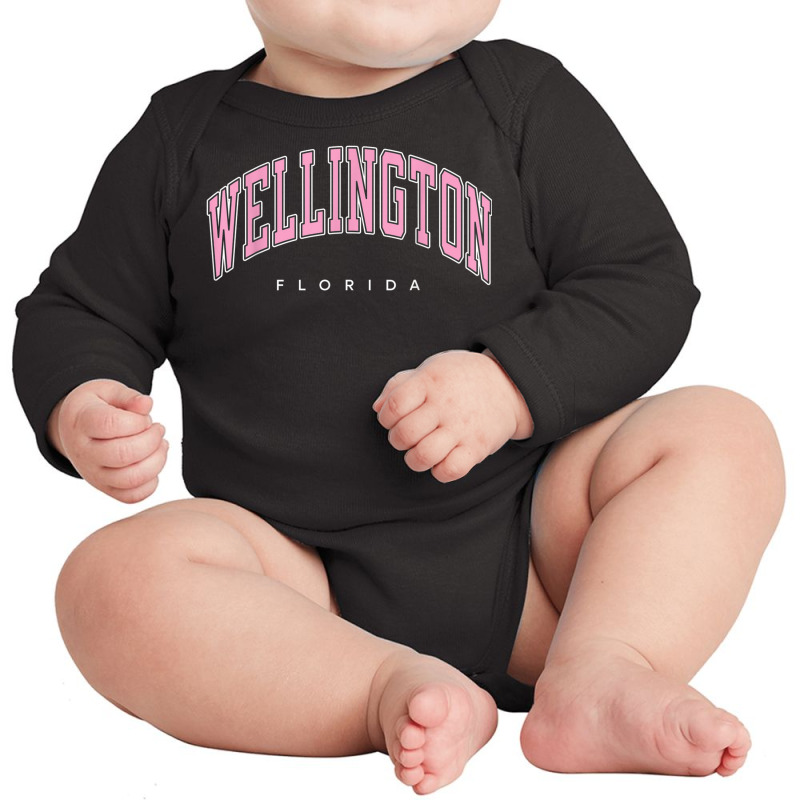 Wellington Florida Fl Varsity Style Pink Text Long Sleeve Baby Bodysuit | Artistshot