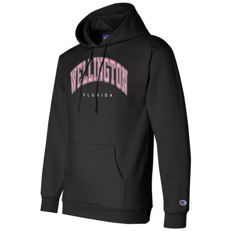 Wellington Florida Fl Varsity Style Pink Text Champion Hoodie | Artistshot