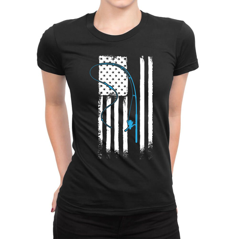 American Flag Fishing Ladies Fitted T-Shirt by degreesgunner | Artistshot