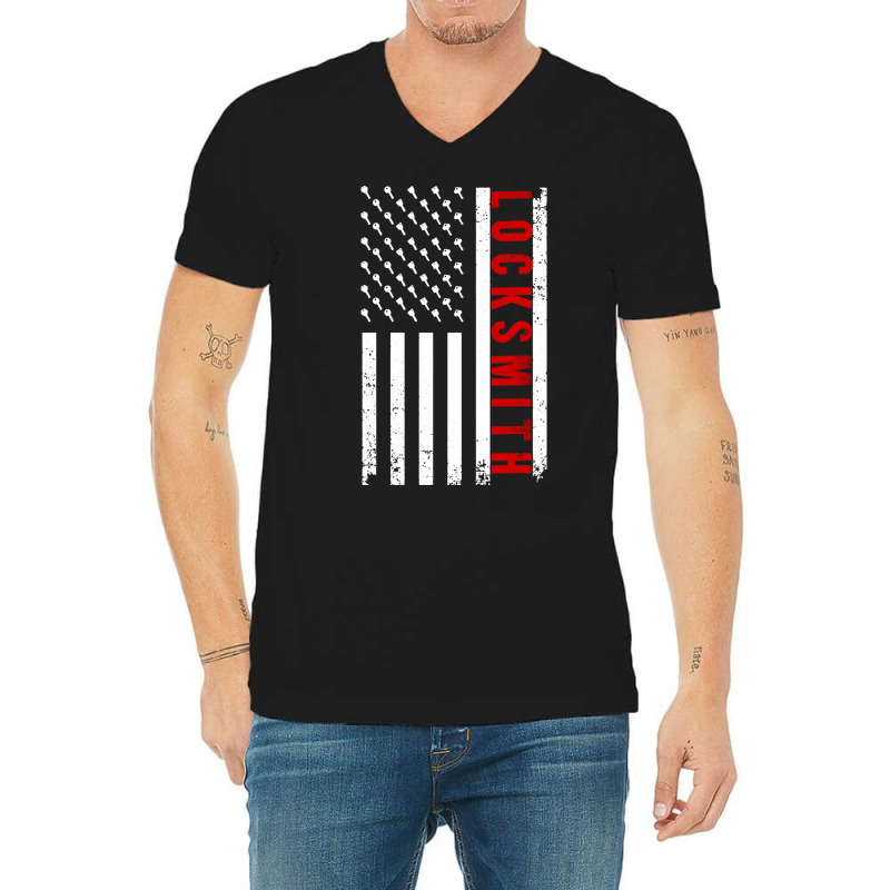 Cool Locksmith Art For Men Women American Flag Lock Picker Pullover Ho V-Neck Tee by cm-arts | Artistshot