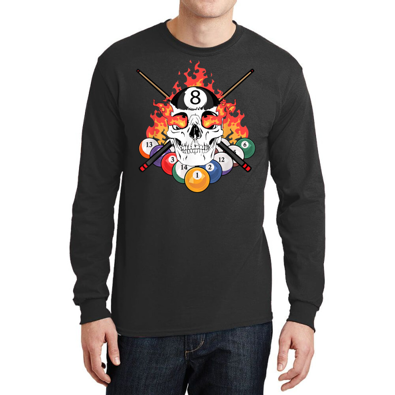 Great Pool Billiards Player Skull Billiard Cue Ball T Shirt Long Sleeve Shirts | Artistshot