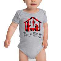 True Story Christmas Manger Nativity Scene Buffalo Plaid Raglan Baseba Baby Bodysuit | Artistshot