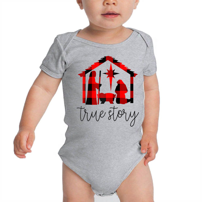 True Story Christmas Manger Nativity Scene Buffalo Plaid Raglan Baseba Baby Bodysuit by cm-arts | Artistshot