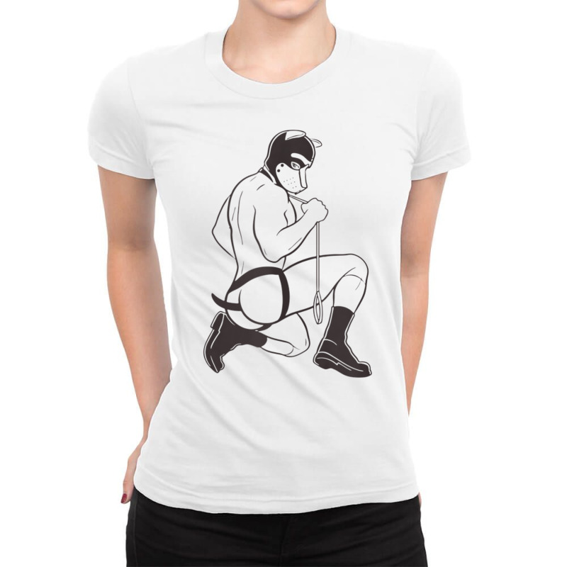 Mens Muscle Gay Puppy Play Pup Illustration Jockstrap And Tail Tank To Ladies Fitted T-Shirt by cm-arts | Artistshot