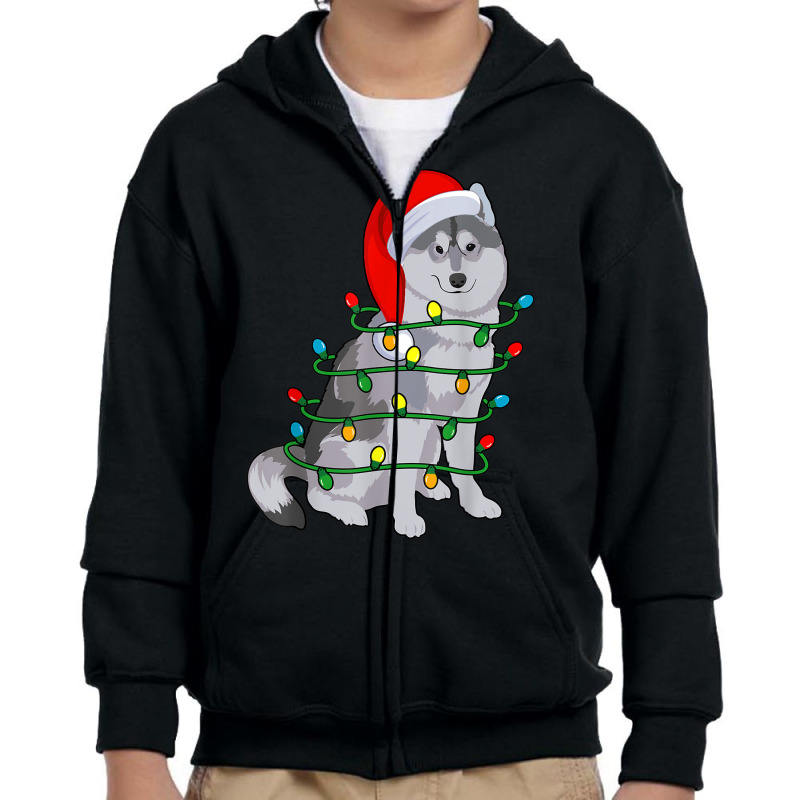 Siberian Husky Santa Christmas Tree Lights Xmas Gifts Boys Youth Zipper Hoodie by Prismatic | Artistshot