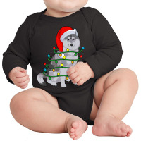 Siberian Husky Santa Christmas Tree Lights Xmas Gifts Boys Long Sleeve Baby Bodysuit | Artistshot