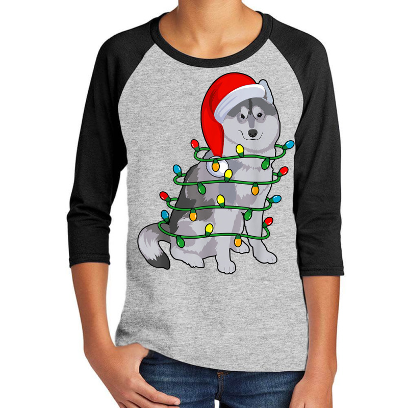 Siberian Husky Santa Christmas Tree Lights Xmas Gifts Boys Youth 3/4 Sleeve by Prismatic | Artistshot