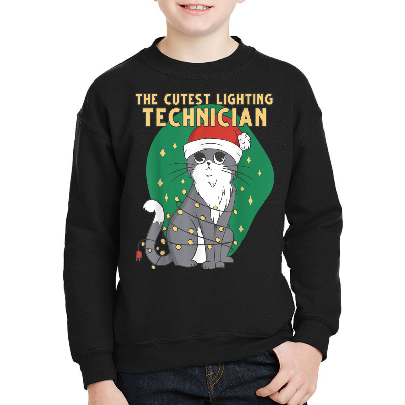 Cute Lighting Technician Cat Lover Christmas Kitten Cat Xmas Youth Sweatshirt by Posh | Artistshot