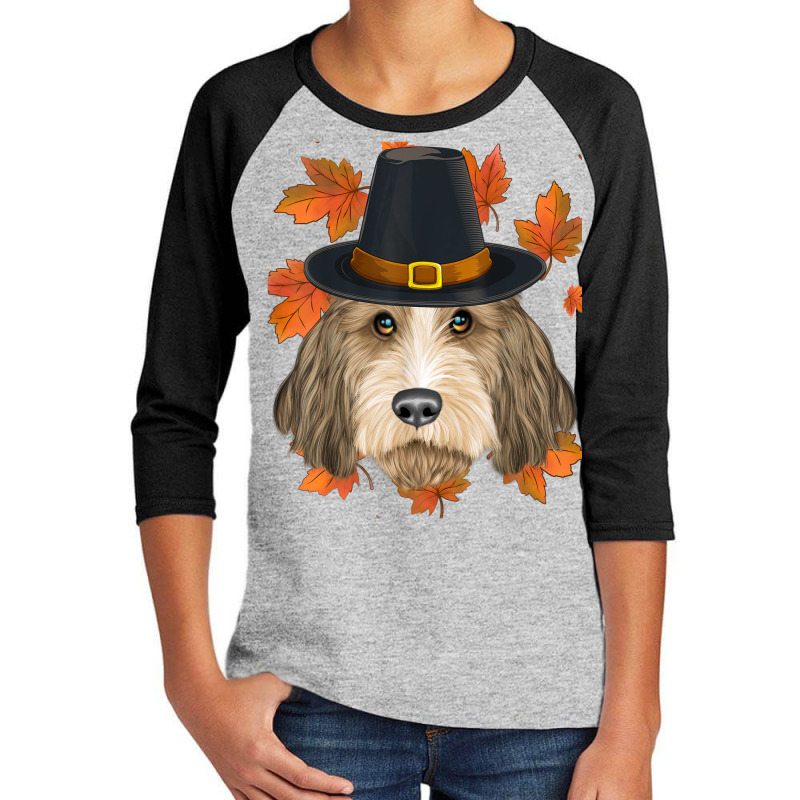 Fall Petit Basset Griffon Vendeen Pilgrim Thanksgiving Youth 3/4 Sleeve by Clinical | Artistshot