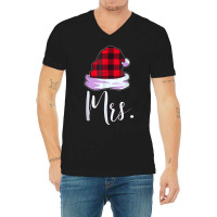 Santa Couples Matching Christmas Pjs For Couples Red Plaid V-neck Tee | Artistshot