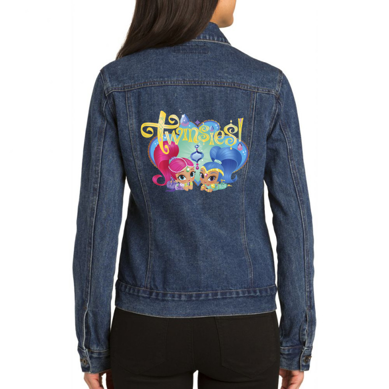 Kids Shimmer And Shine Twinsies Framed Portrait Ladies Denim Jacket | Artistshot