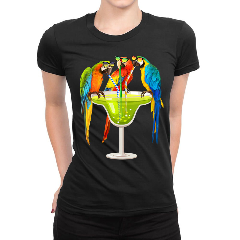 Womens Parrots Drinking Margarita On Summer Vacation Birds V-neck Ladies Fitted T-Shirt by cm-arts | Artistshot