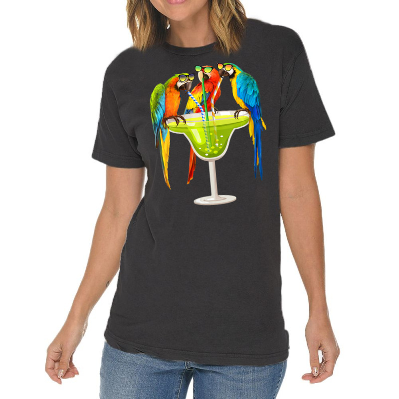 Womens Parrots Drinking Margarita On Summer Vacation Birds V-neck Vintage T-Shirt by cm-arts | Artistshot