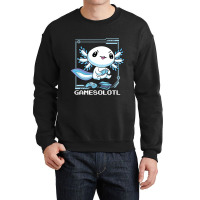 Axolotl Fish Playing Video Game Games-o-lot White Axolotl Lizard Kawai Crewneck Sweatshirt | Artistshot