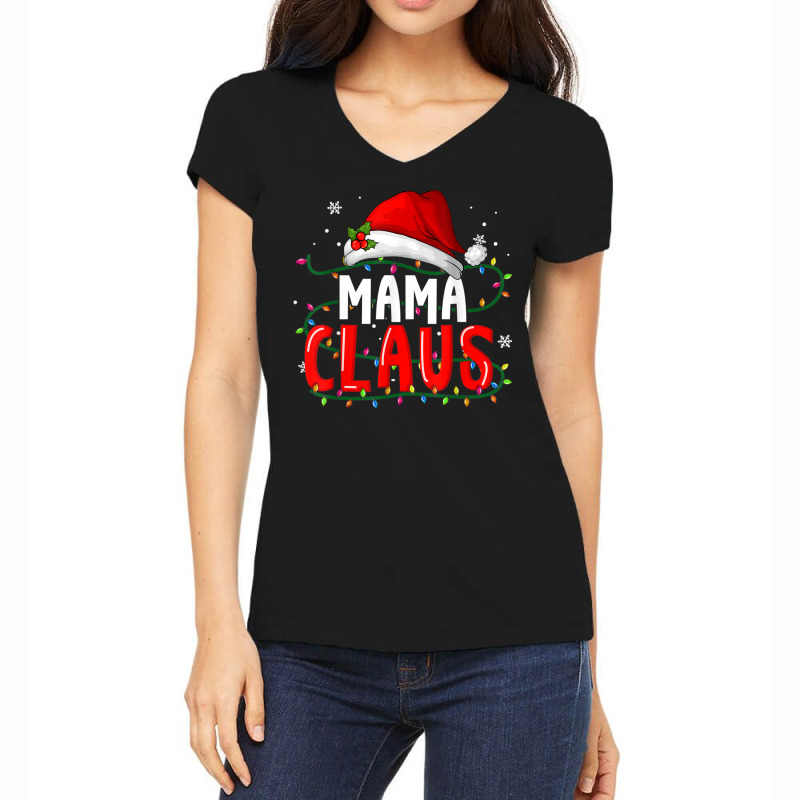 Mama Claus Shirt Christmas Lights Pajama Family Matching Women's V-Neck T-Shirt by Posh | Artistshot