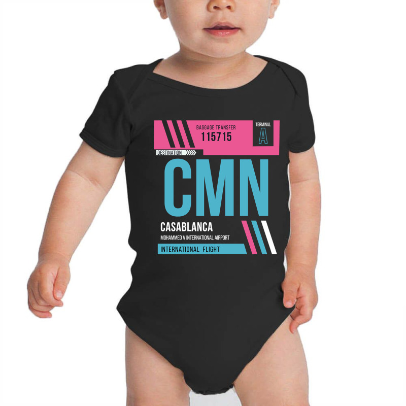 Casablanca (cmn) Airport Code Baggage Tag Baby Bodysuit by fenderbendable | Artistshot