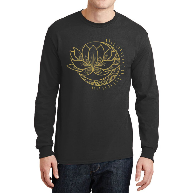 Minimal Crescent Moon Lotus Flower Space Yoga Meditation Art T Shirt Long Sleeve Shirts by cm-arts | Artistshot