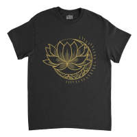 Minimal Crescent Moon Lotus Flower Space Yoga Meditation Art T Shirt Classic T-shirt | Artistshot