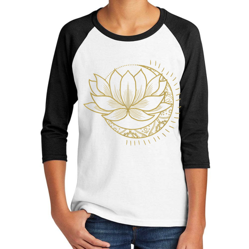 Minimal Crescent Moon Lotus Flower Space Yoga Meditation Art T Shirt Youth 3/4 Sleeve by cm-arts | Artistshot