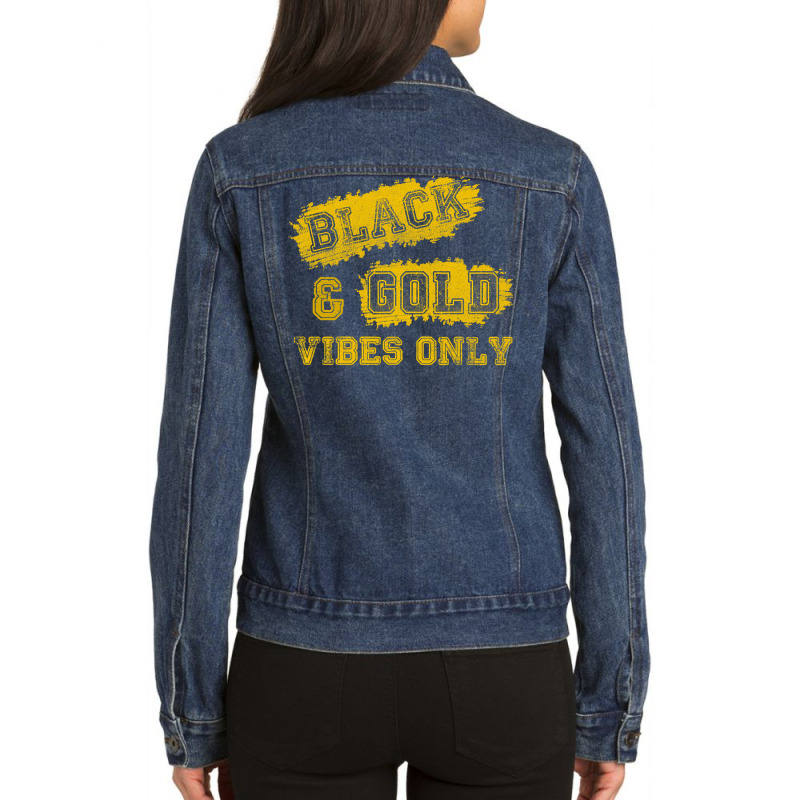 High School Football Black Gold Game Day Group Ladies Denim Jacket by thutrinh | Artistshot