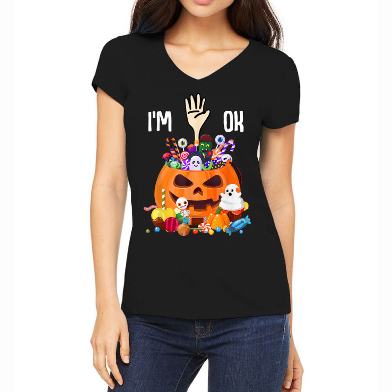 Full Of Halloween Candy I'm Ok Shirt Women's V-Neck T-Shirt by Clinical | Artistshot