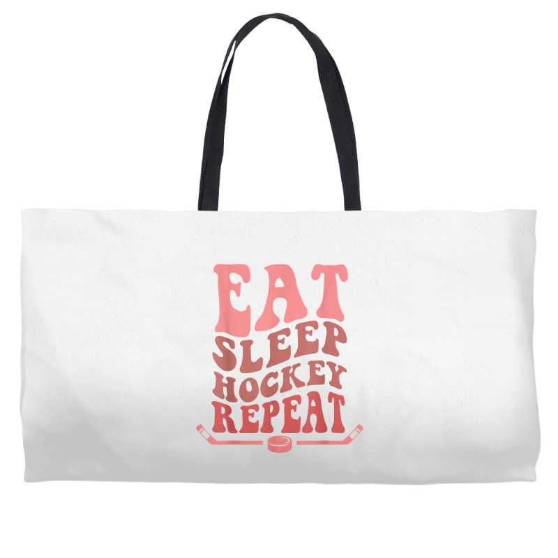 Eat Sleep Hockey Repeat Wavy Stacked Funny Ice Hockey T Shirt Weekender Totes | Artistshot