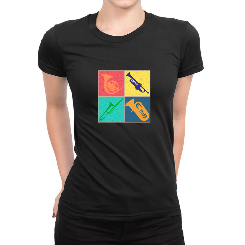 Brass Section Tshirt Pop Art Colorful Four Square Design Ladies Fitted T-Shirt by AnitaBiegacki | Artistshot