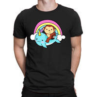 Narwhal Cute Whale With Monkey Ocean Unicorn T-shirt | Artistshot