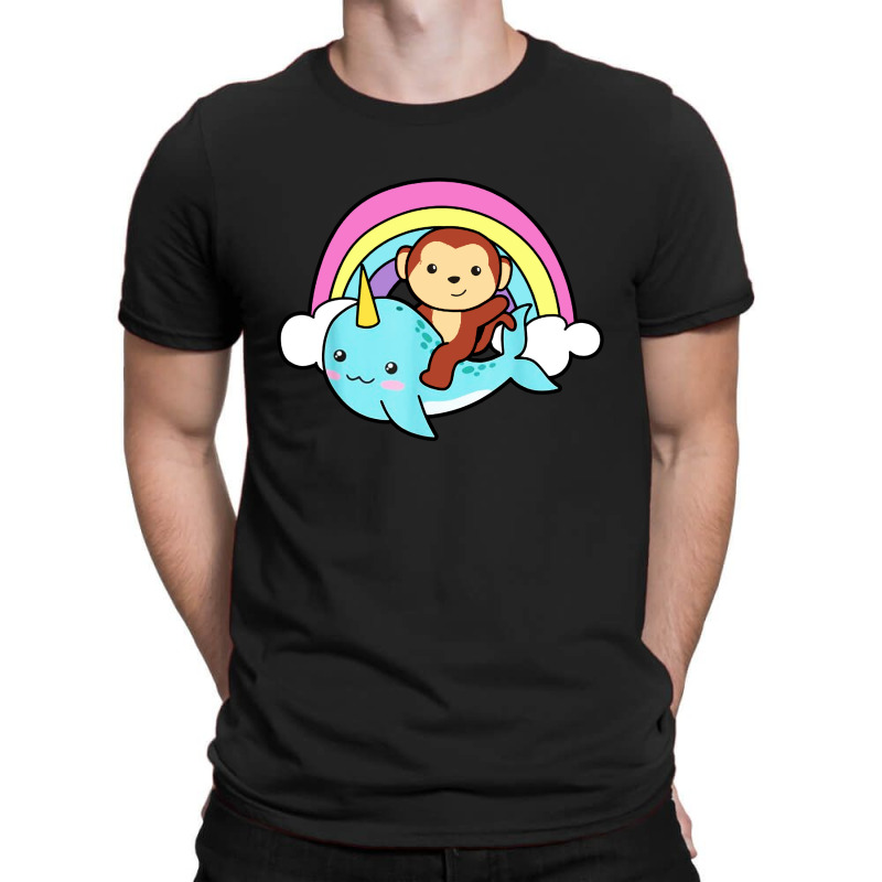 Narwhal Cute Whale With Monkey Ocean Unicorn T-shirt | Artistshot