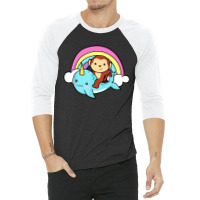 Narwhal Cute Whale With Monkey Ocean Unicorn 3/4 Sleeve Shirt | Artistshot