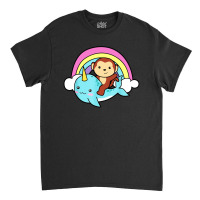 Narwhal Cute Whale With Monkey Ocean Unicorn Classic T-shirt | Artistshot