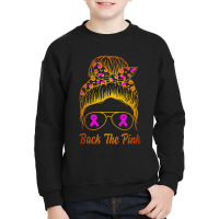 Awareness Shirts Women Back The Pink Messy Bun Youth Sweatshirt | Artistshot