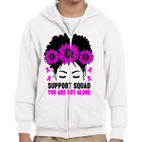 Awareness Support Squad Messy Bun Pink Warrior Youth Zipper Hoodie | Artistshot