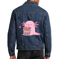 Chubby Axolotl Enjoys Bubble Tea Men Denim Jacket | Artistshot