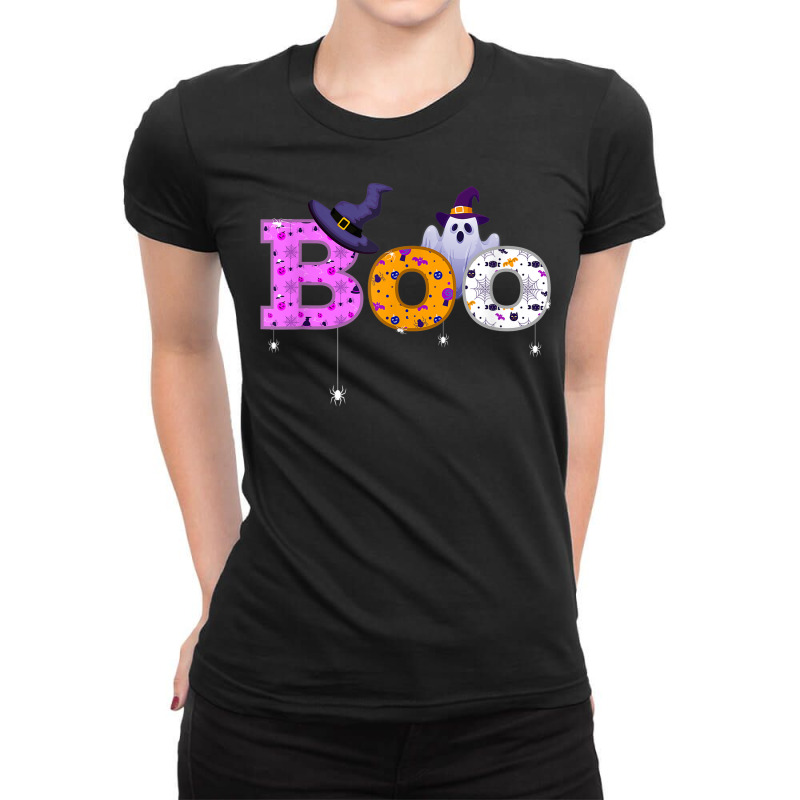 Boo Halloween Scary Witch Hat Ghosts Ladies Fitted T-Shirt by Queens | Artistshot