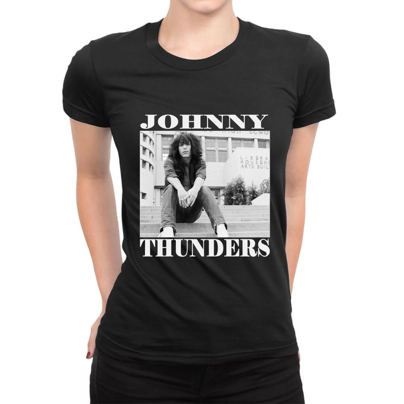 Black Johnny Thunders Classic Ladies Fitted T-Shirt by MikaelaLynnHolbrook | Artistshot