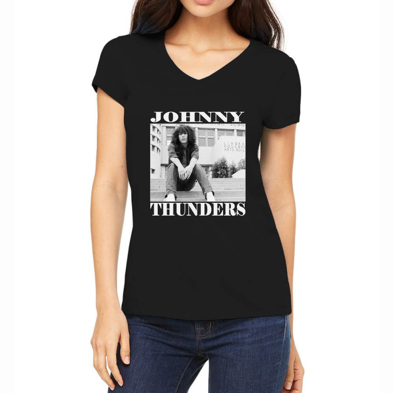 Black Johnny Thunders Classic Women's V-Neck T-Shirt by MikaelaLynnHolbrook | Artistshot