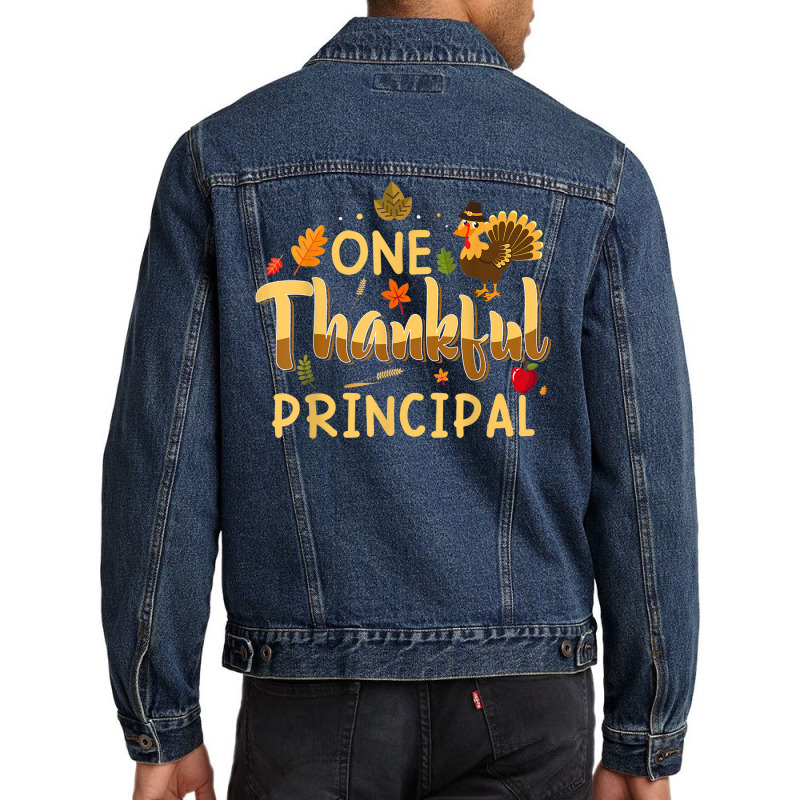 One Thankful Principal Fall Autumn Pumpkin Thanksgiving Men Denim Jacket by Clinical | Artistshot