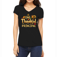 One Thankful Principal Fall Autumn Pumpkin Thanksgiving Women's V-neck T-shirt | Artistshot