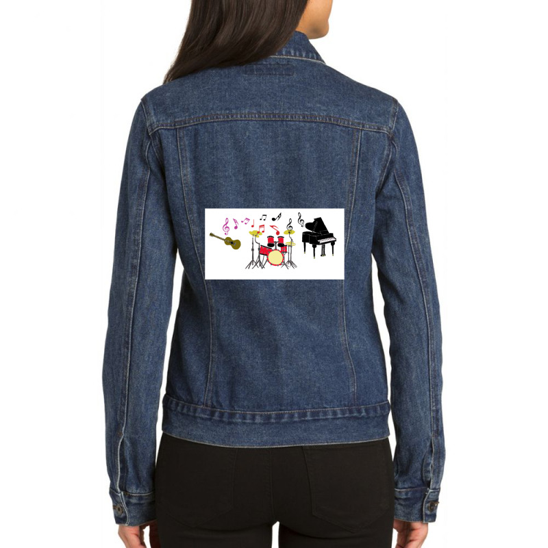 Music Instruments 1 Ladies Denim Jacket by JAMESDSHARP | Artistshot