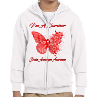 Butterfly I'm A Survivor Brain Aneurysm Awareness Raglan Baseball Tee Youth Zipper Hoodie | Artistshot