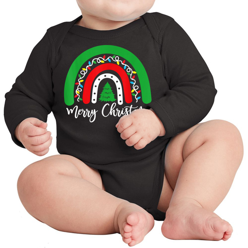 Merry Christmas Rainbow Xmas Lights Matching Pjs Pajamas T Shirt Long Sleeve Baby Bodysuit by v8dycanel | Artistshot